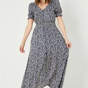 Hayden NWT Floral Ruched Waist Navy Maxi Dress Sz M